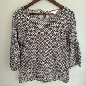 Lauren Conrad Chic Black, White, & Coral Geometric Floral Women's Blouse XS